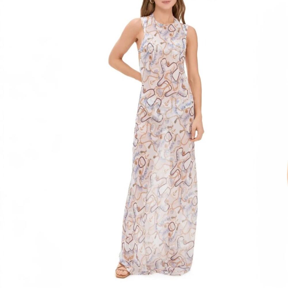 Bananhot Khloe Dress XS S NWT Blue Shell Chain Open Back Halter Maxi - Picture 2 of 12